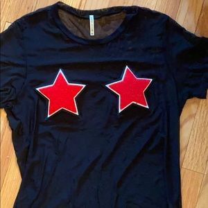 Black Mesh Tshirt with Star detail